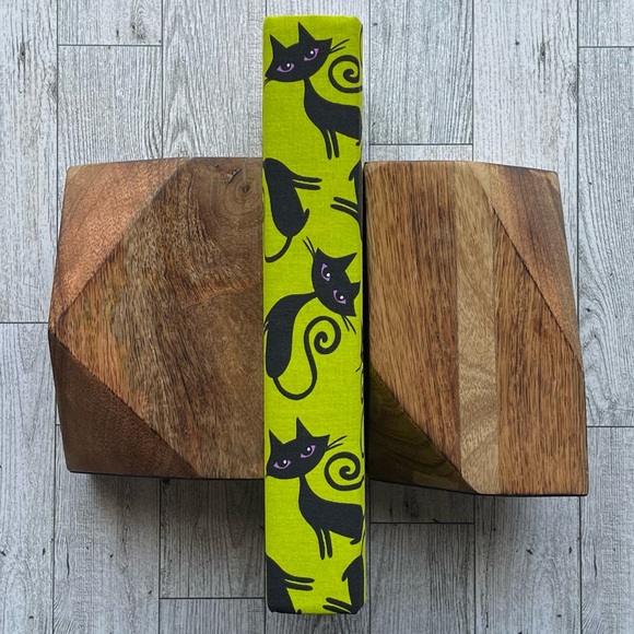 Hand Crafted Other - New Halloween Linen Wrapped Decorative Book Black Cats Hand-Wrapped Spooky Decor